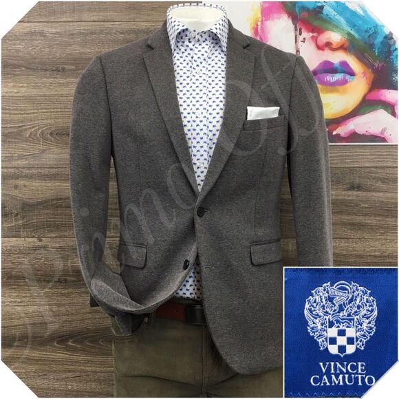 VINCE CAMUTO Mens Blazer Sport‎ Coat Casual Jacket Size 40R Knit Cotton Suit